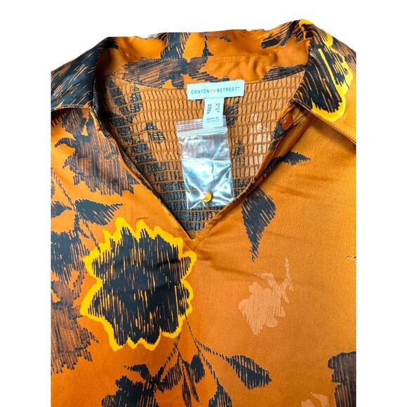 Canyon Retreat Women’s Blouse XS Rust Orange Floral Long Sleeve Collared Top - Picture 3 of 4